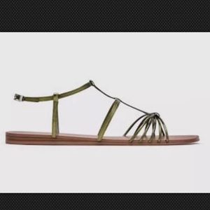 Zara Strappy Sandal Green Metallic roped Size 7.5